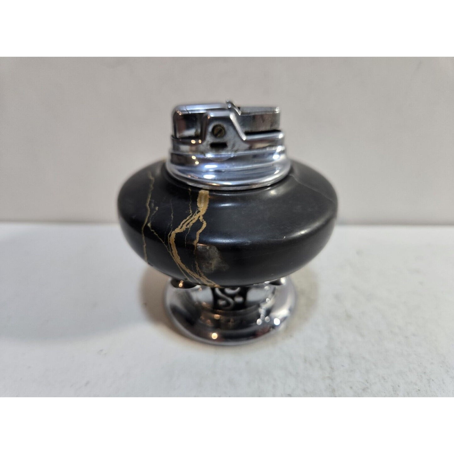 Working Vintage Lighter Ronson NORDIC Italian Black Marble Table Lighter Silver