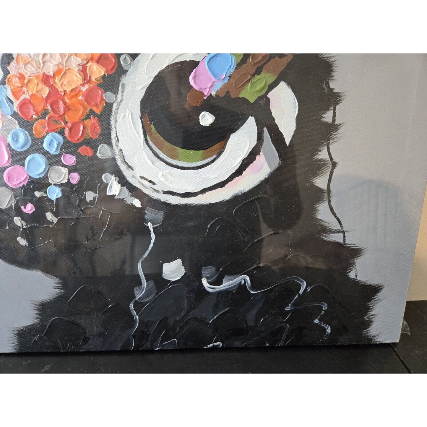 Monkey Art Oil Painting on Canvas Hand Painted 24 X 20" NOS