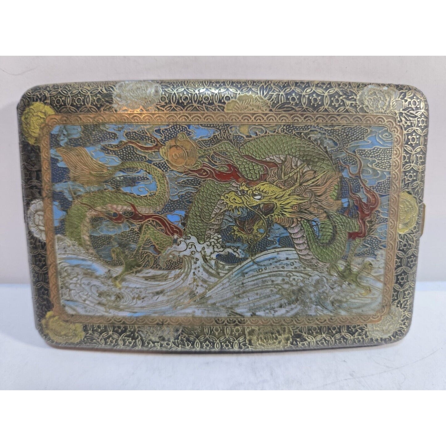 Vintage Dragon Japan Damascene Enamel GOLD, Dragon Cigarette Case 7667/2