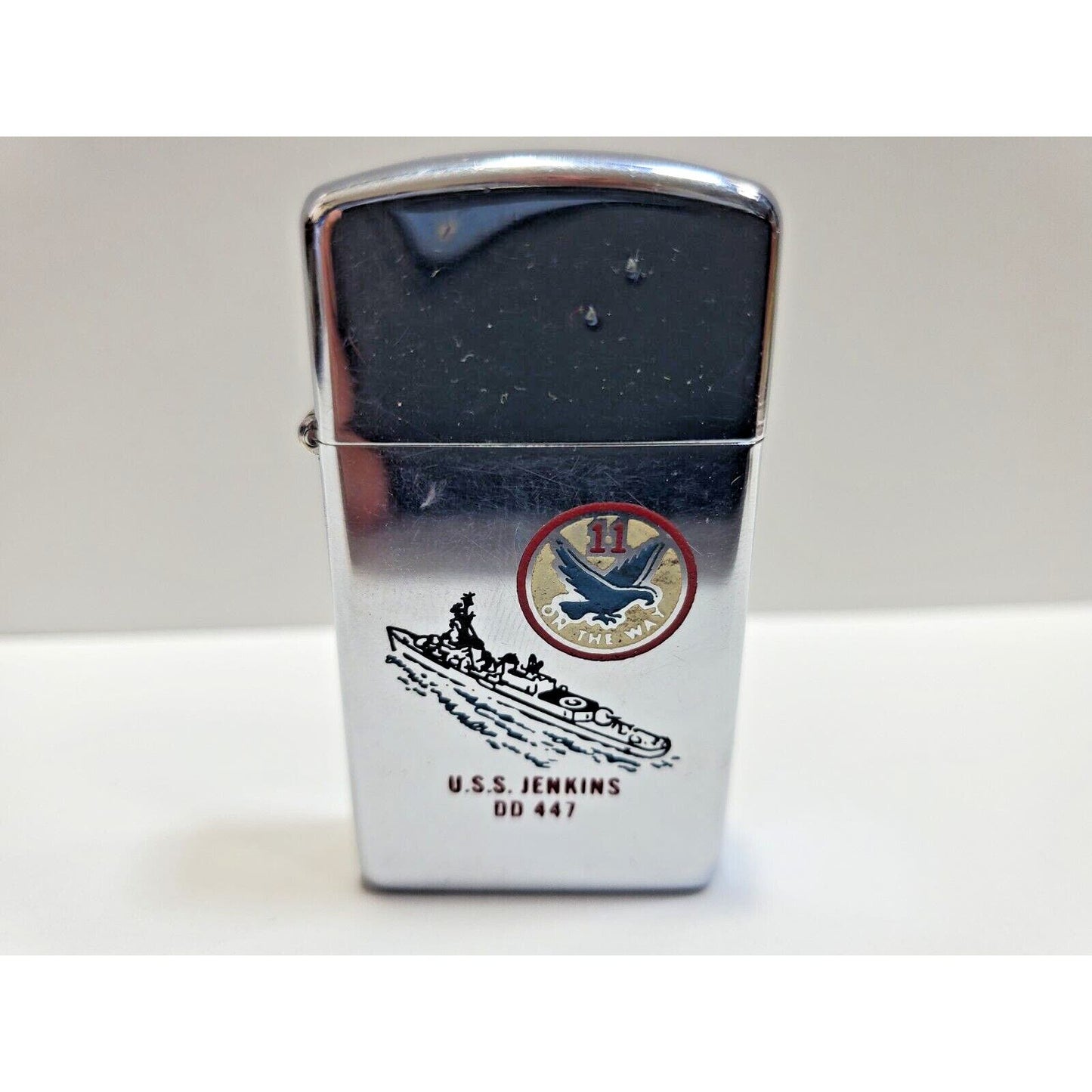 Vintage Working Zippo Lighter U.S.S. Jenkins DD 447 6513/33