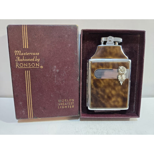 Working Ronson Mastercase Enamel Cigarette Case Lighter Original Case 7163/4