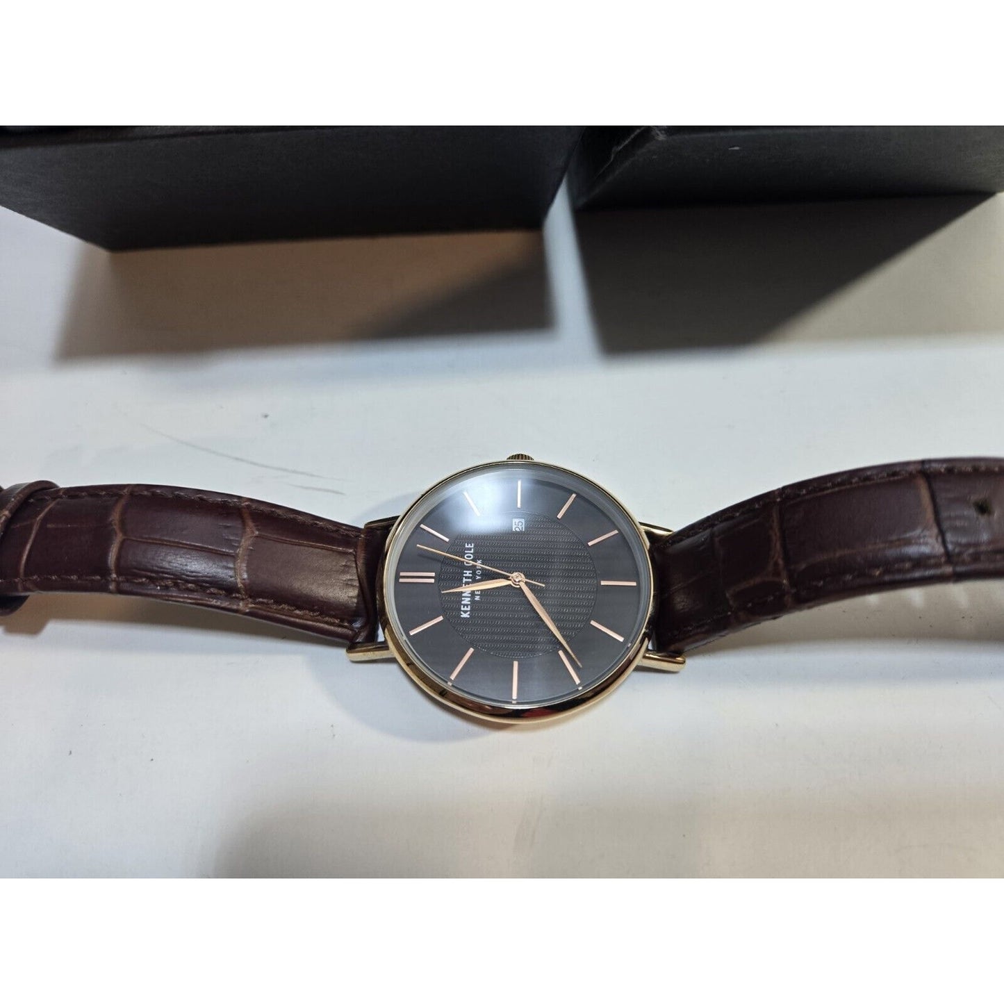 NOS Kenneth Cole Brown Leather Unisex Watch, Original Box