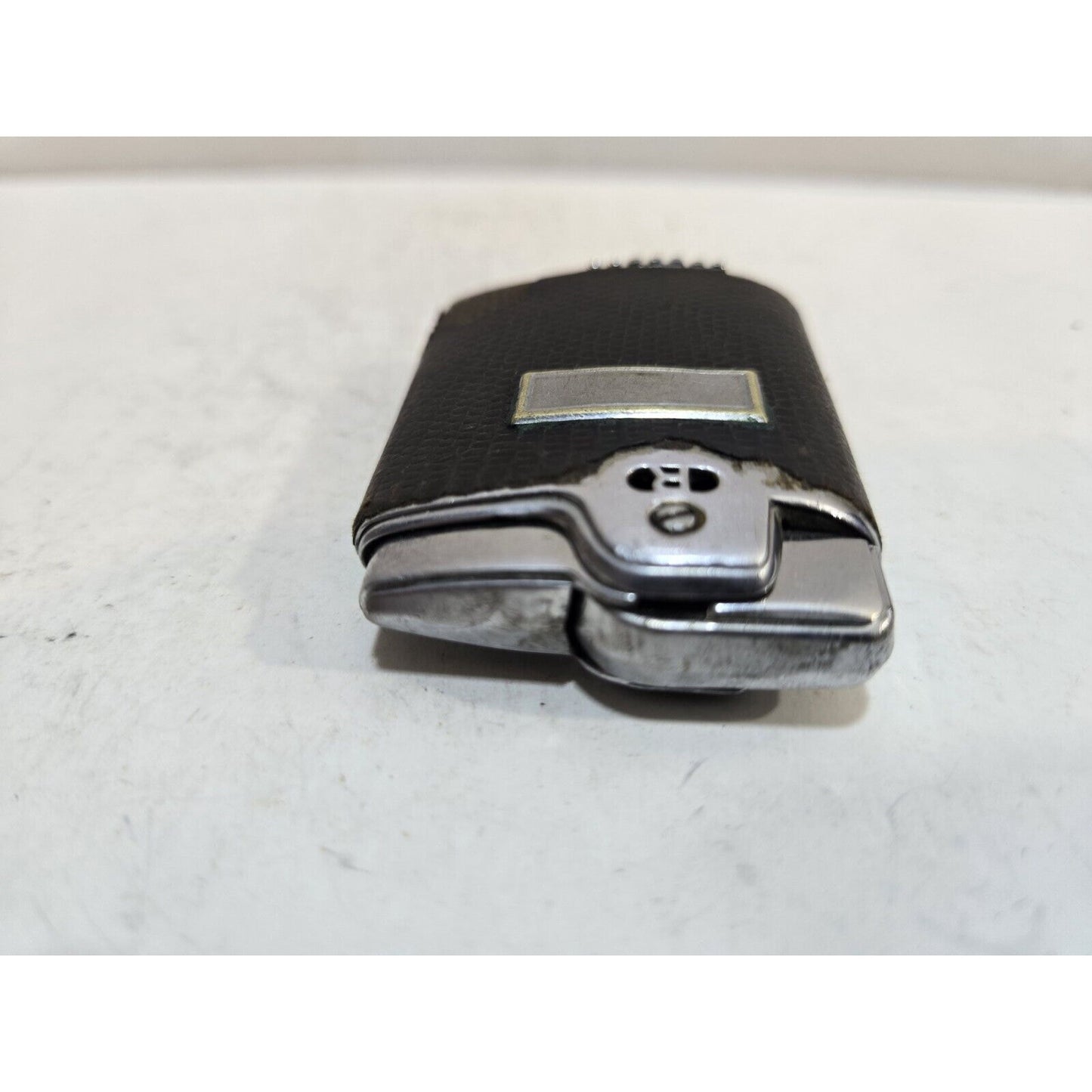 Vintage Working Ronson Essex Lighter Leather, Silver Art Deco Design 7422/26