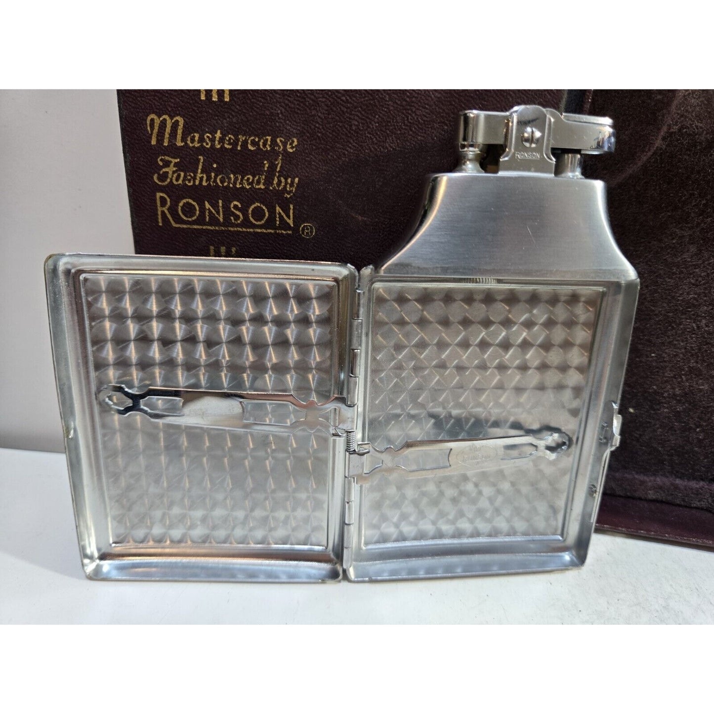 Working Ronson Mastercase Silver Cigarette Case Lighter, Original Box 7162/4