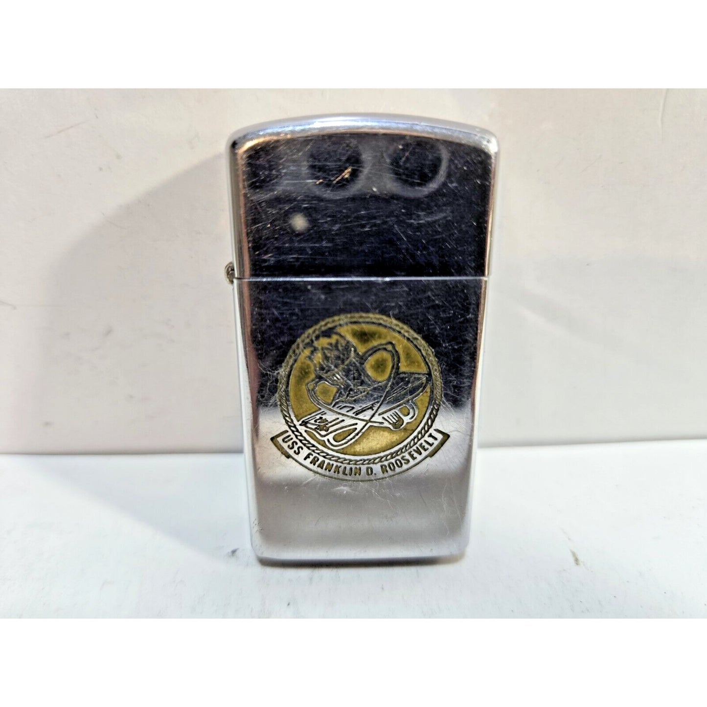 Working Vintage 1976 Zippo Slimline Lighter - USS Franklin D. Roosevelt 6946/33