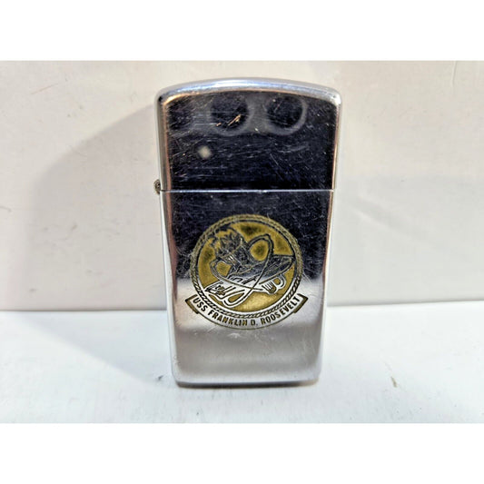 Working Vintage 1976 Zippo Slimline Lighter - USS Franklin D. Roosevelt 6946/33