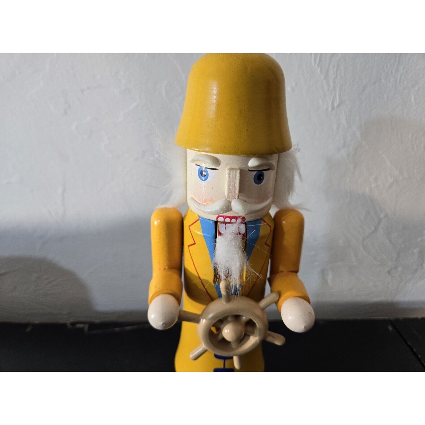 Wood Nutcracker Ships Captain Yellow Rain Gear Ships Wheel