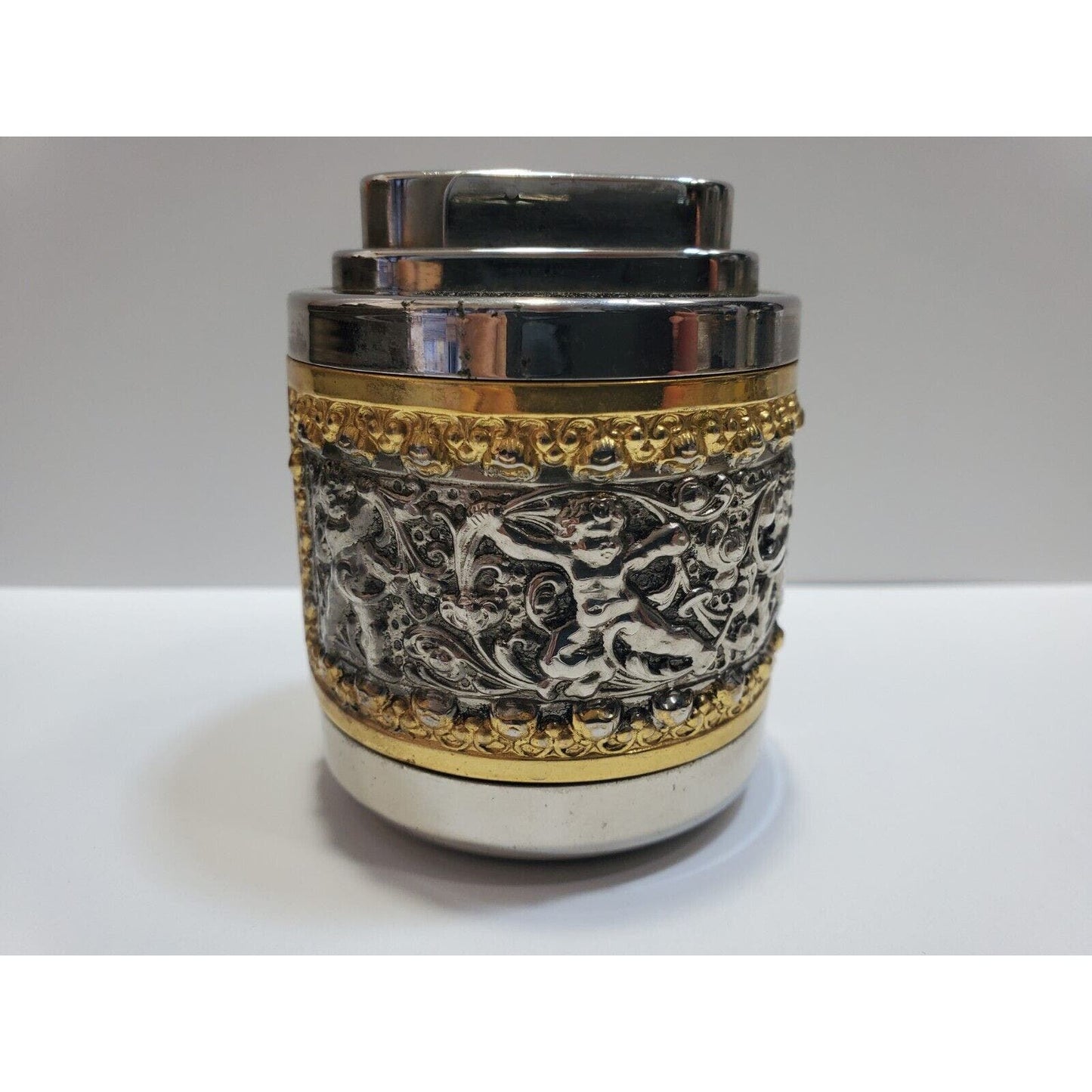 Working 1960s Erhard & Sohne Brass Cigarette Lighter Decorated with Cherubs