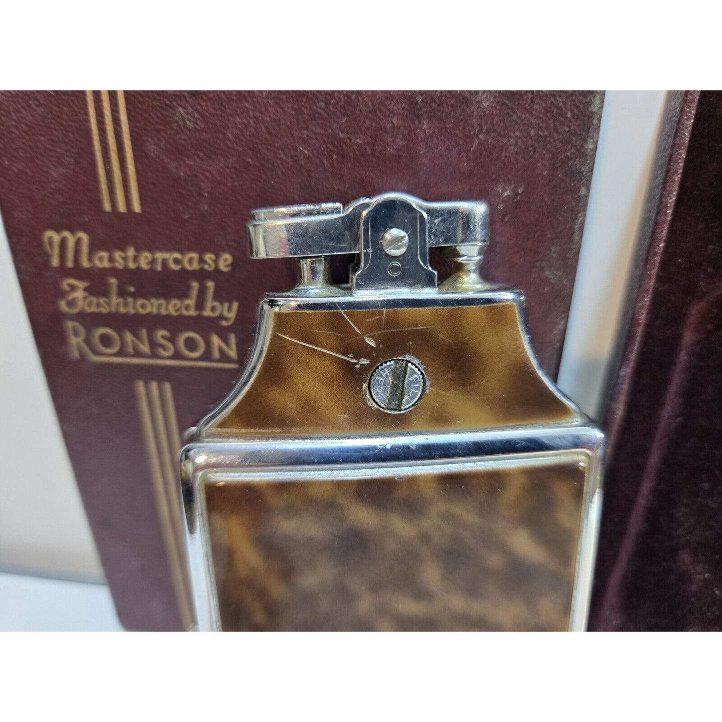 Working Ronson Mastercase Enamel Cigarette Case Lighter Original Case 7163/4