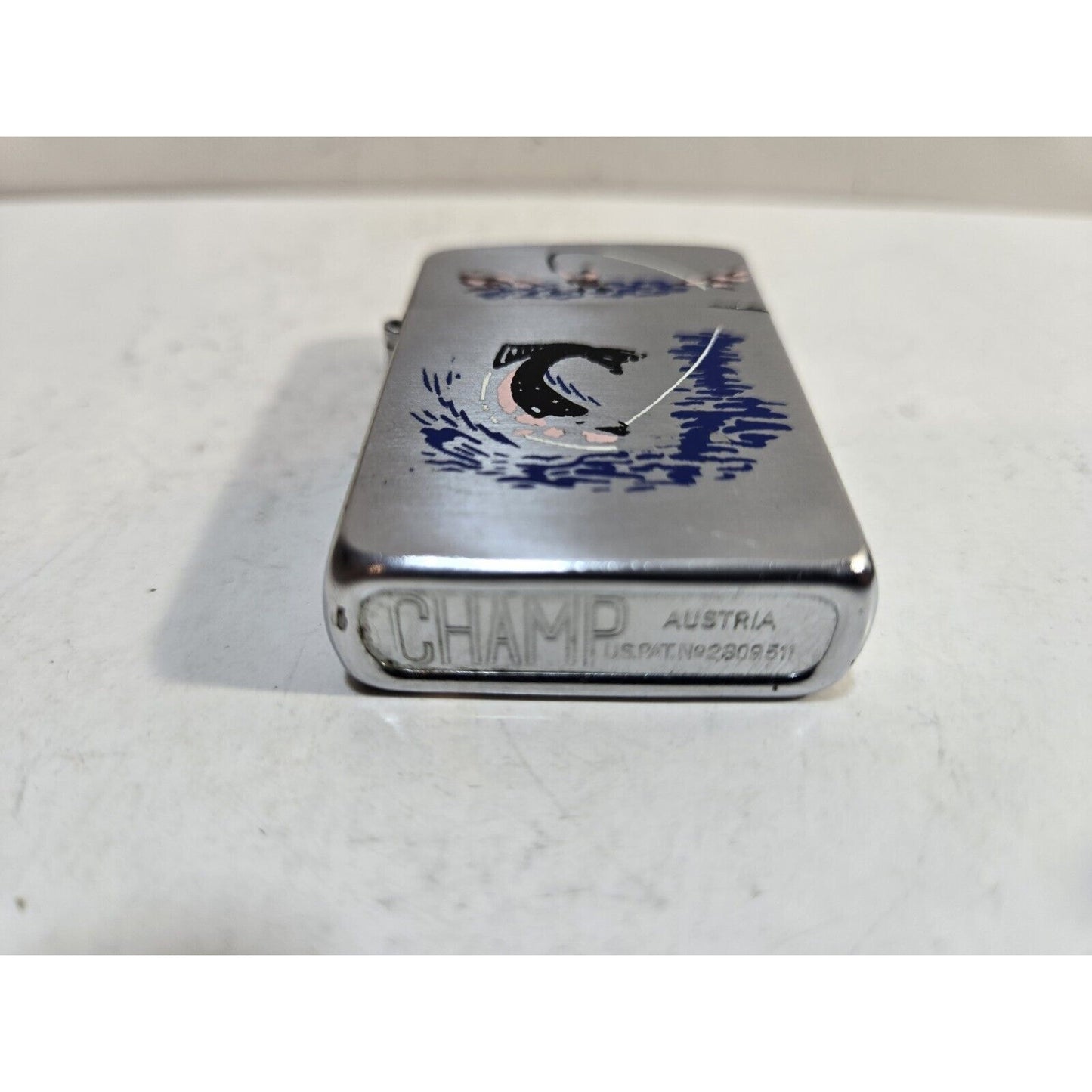 Vintage Working Champ, Fisherman Austria, SILVER Tone LIGHTER 7648/27