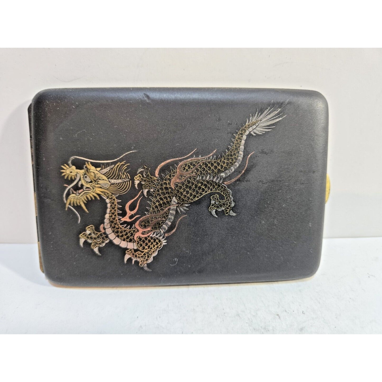 Dragon ANTIQUE Japan Komai Damascene K24 GOLD, SILVER Cigarette Case 7303/2