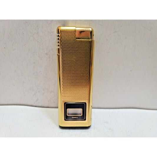 NOS Working Vintage BATTAT Gold Tone Lighter & Clock 6385/34