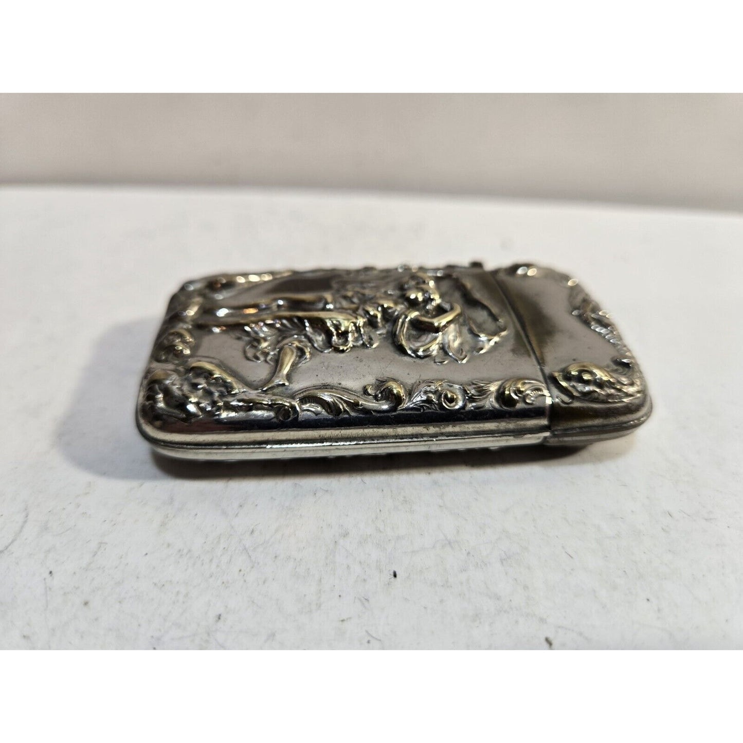 Vintage Silverplate Art Nouveau Dancing Nude Women Match Case Safe Vesta Nymph