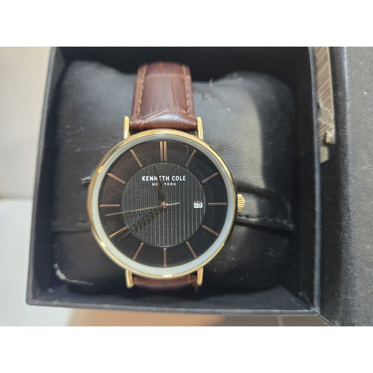NOS Kenneth Cole Brown Leather Unisex Watch, Original Box