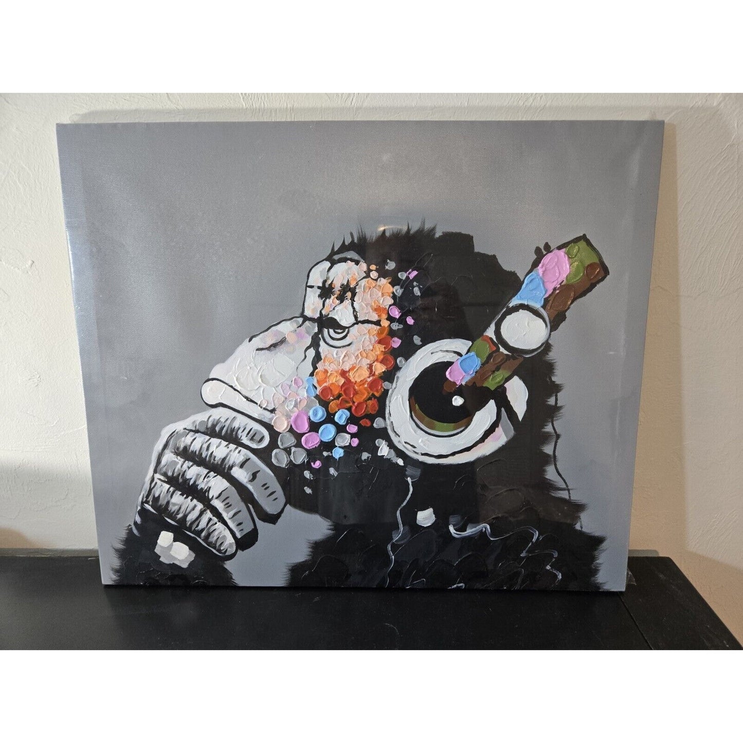 Monkey Art Oil Painting on Canvas Hand Painted 24 X 20" NOS