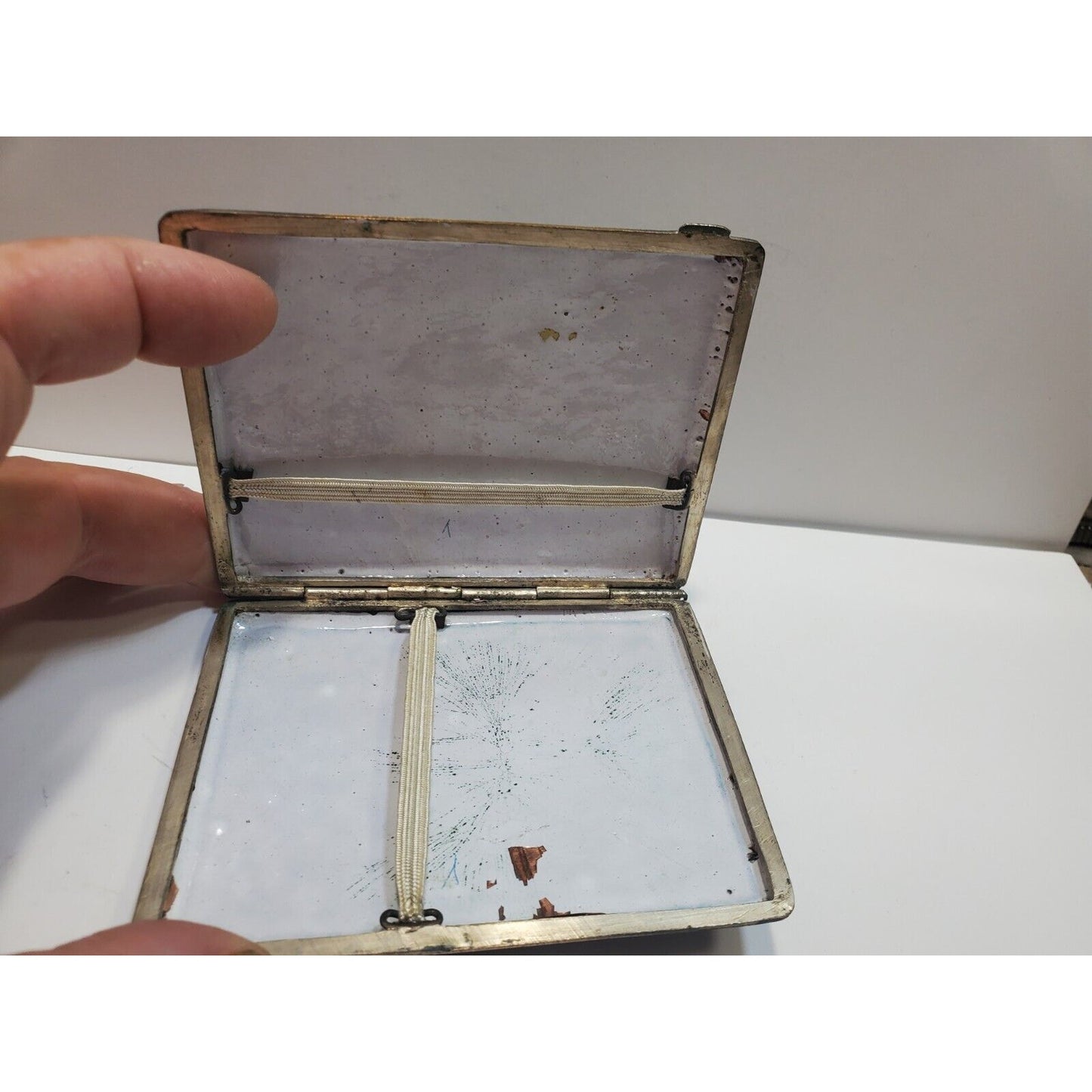 Antique Persian Enamel & Silver Tone Cigarette Case / 3 1/4 x 2 3/4" 6700/21