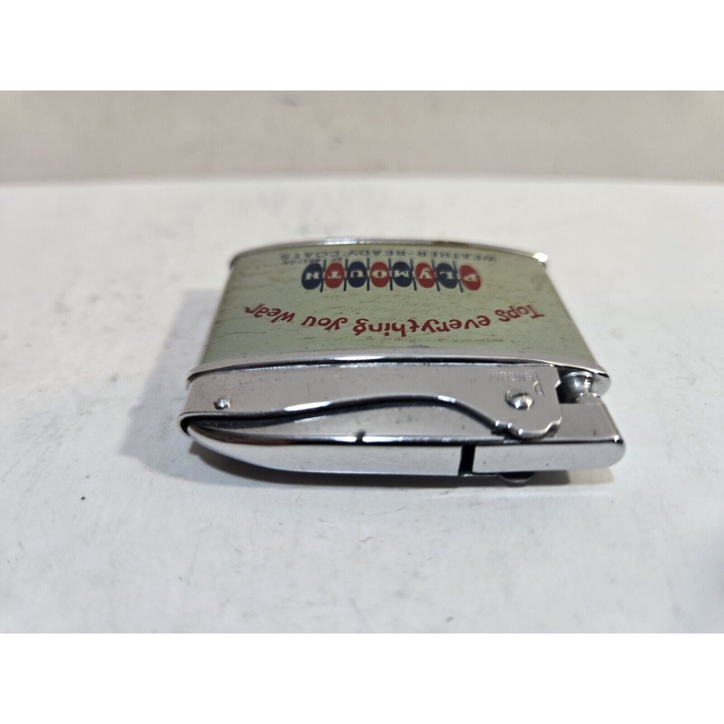 Vintage Working "PLYMOUTH" flat advertising Penguin Lighter 7644/32