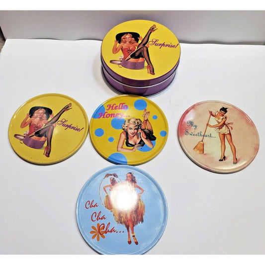 NOS Retro Pin-Up Girls 3.5" Coasters Set 6572/11