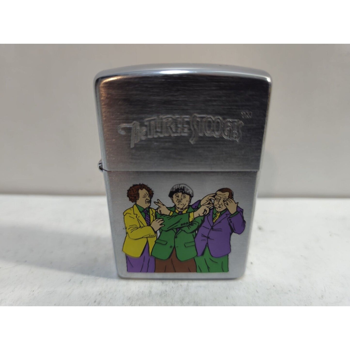NOS Zippo Lighter Three Stooges Silly Men Brushed Chrome Sticker 7187/33