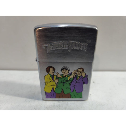 NOS Zippo Lighter Three Stooges Silly Men Brushed Chrome Sticker 7187/33
