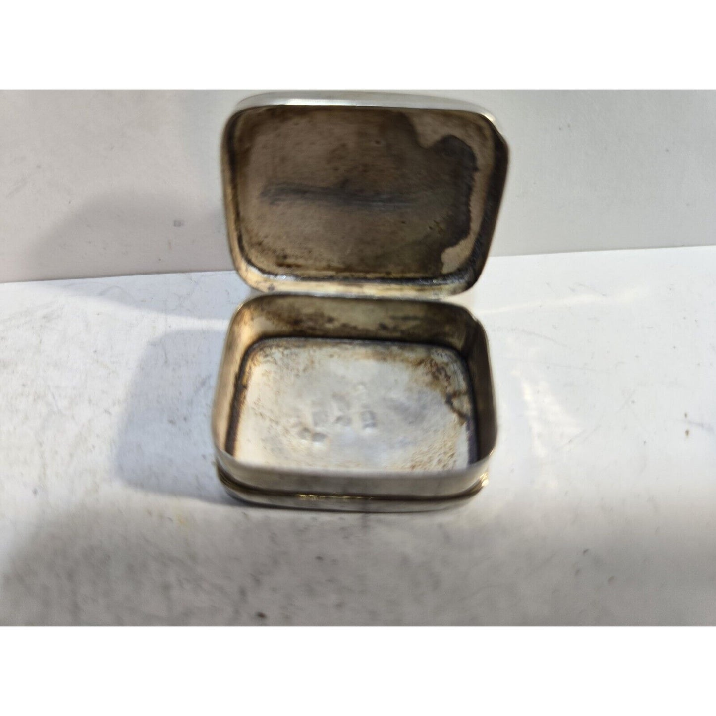 Vintage 925 Sterling Silver Hinged Lid Snuff Pill Box, Jem Stone 1" 7283/3