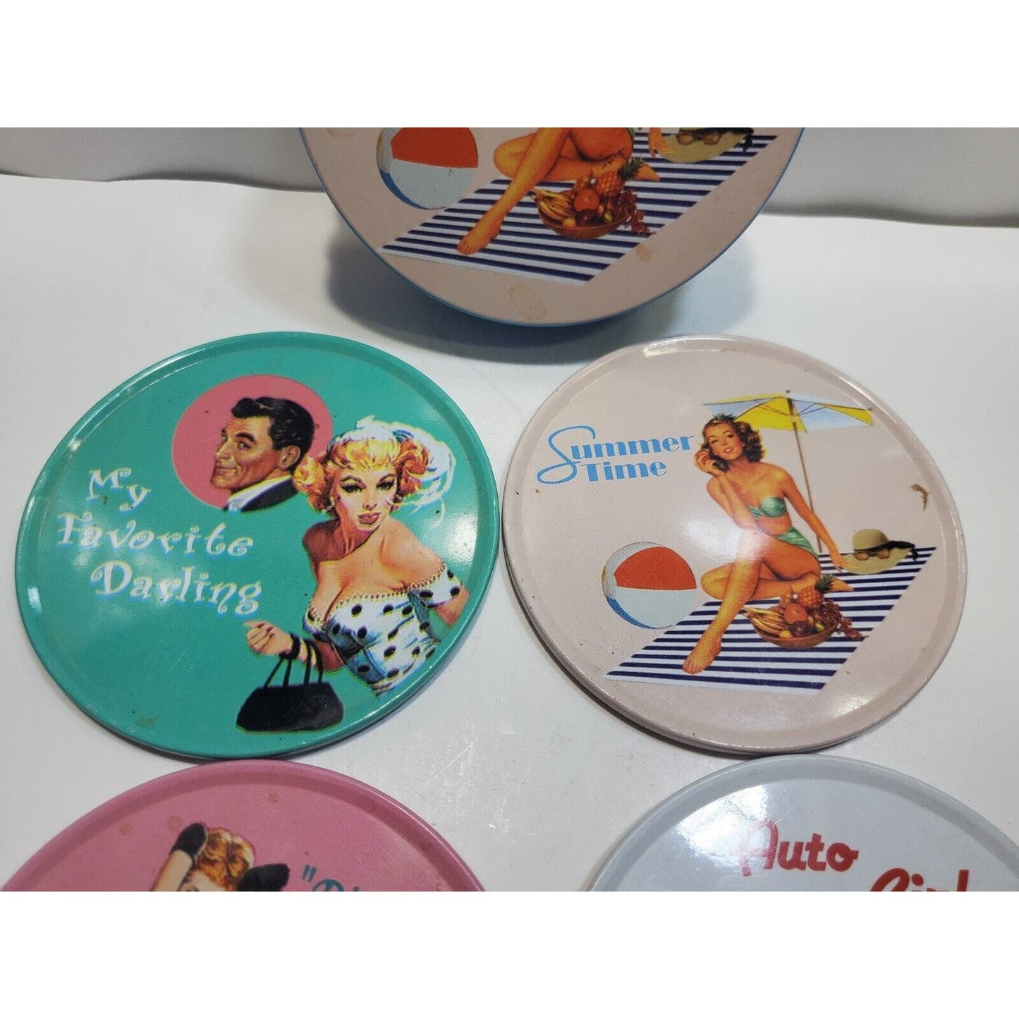NOS Retro Pin-Up Girls 3.5" Coasters Set 6542/11