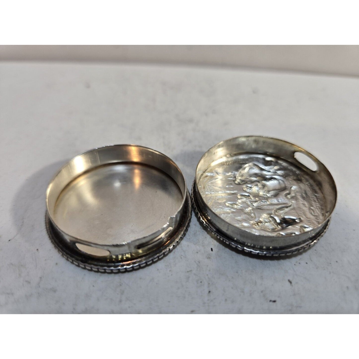 Vintage Hans Jensen Denmark Silver Repousse Snuff Case Pill Box 7319/4