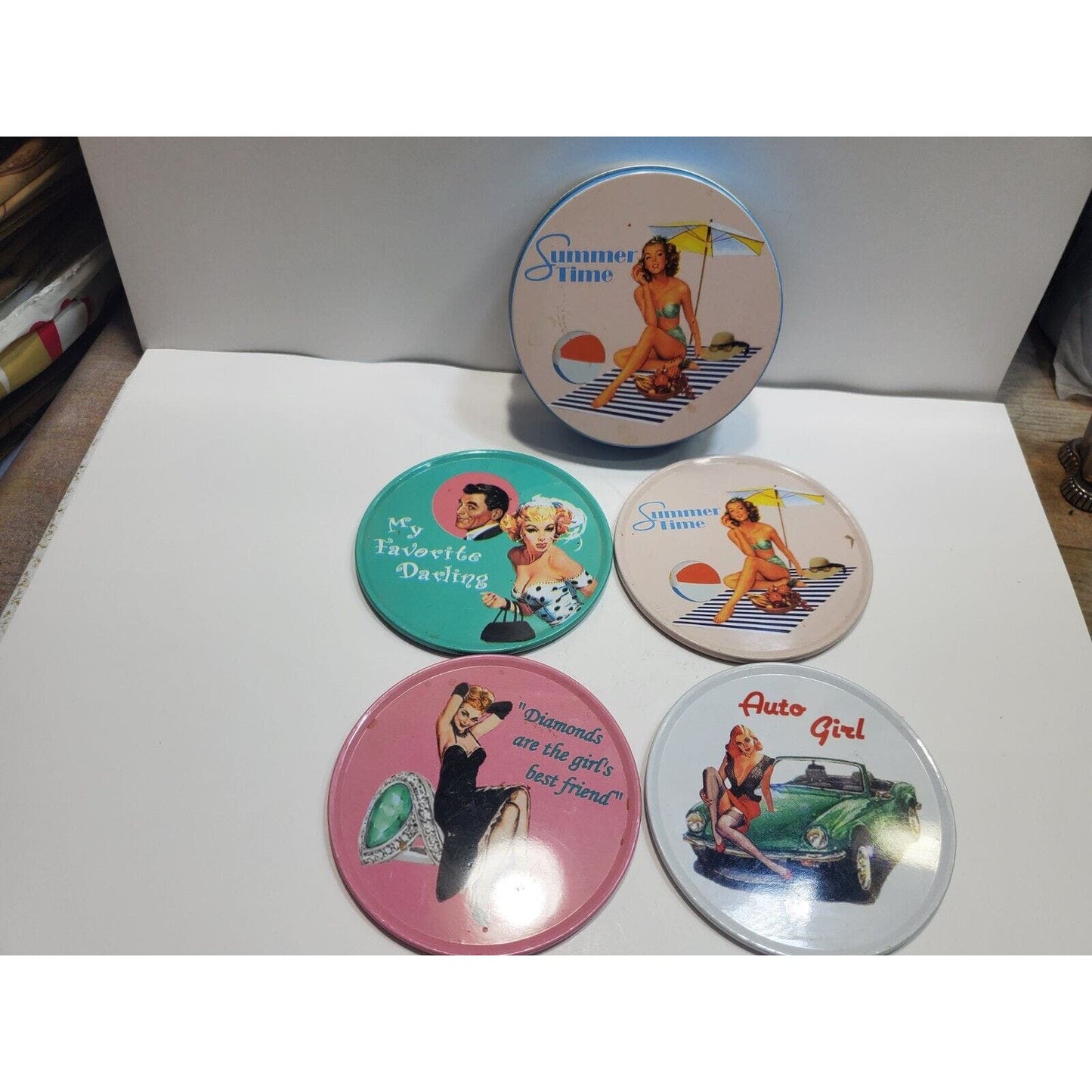 NOS Retro Pin-Up Girls 3.5" Coasters Set 6542/11