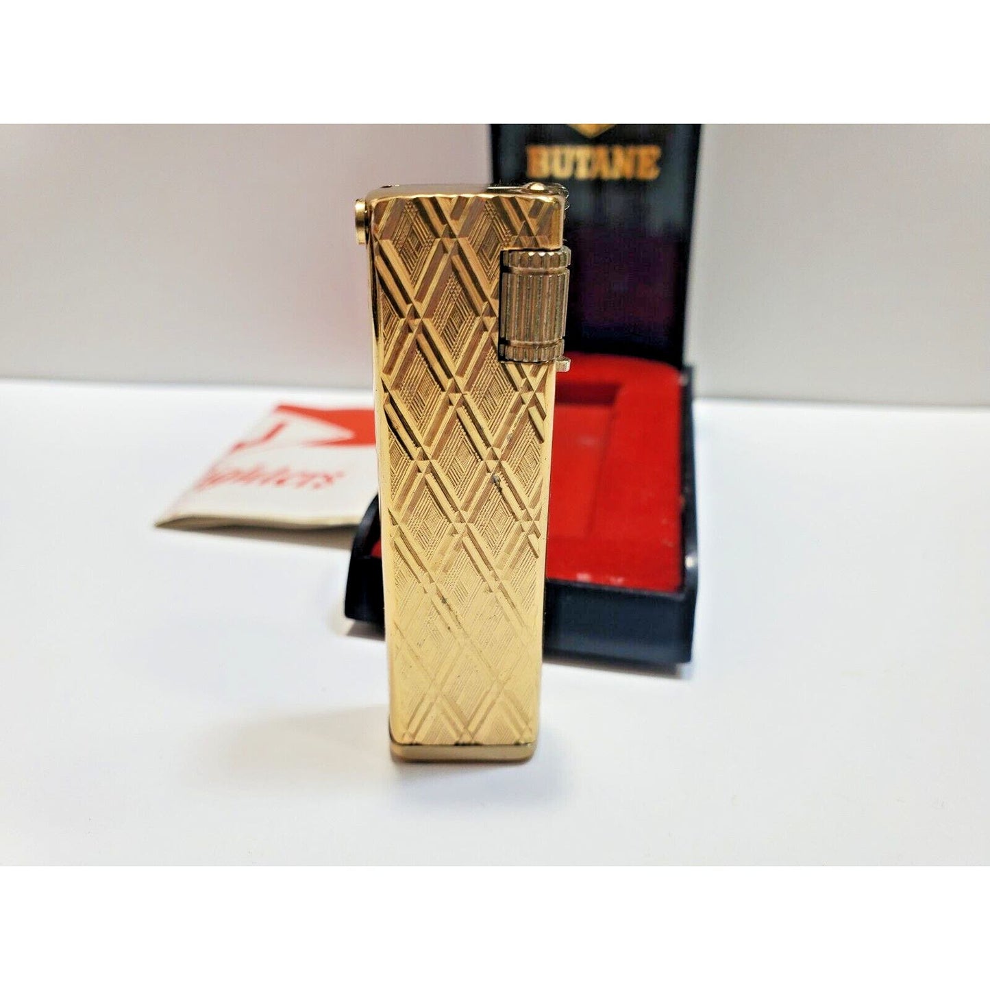 Working Vintage JJJ Lighter - Diamond Pattern Imperial / Original Box 6510/24