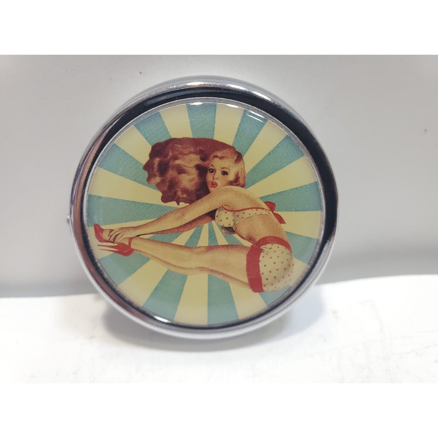 Vintage Pinup Girl Pill Mirror Case Risque 1 3/4" 6551/3