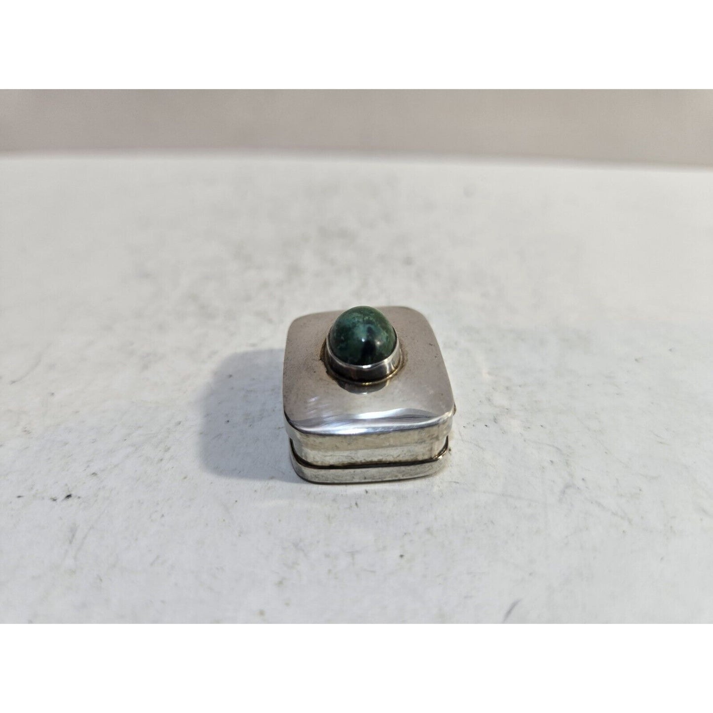 Vintage 925 Sterling Silver Hinged Lid Snuff Pill Box, Jem Stone 1" 7283/3