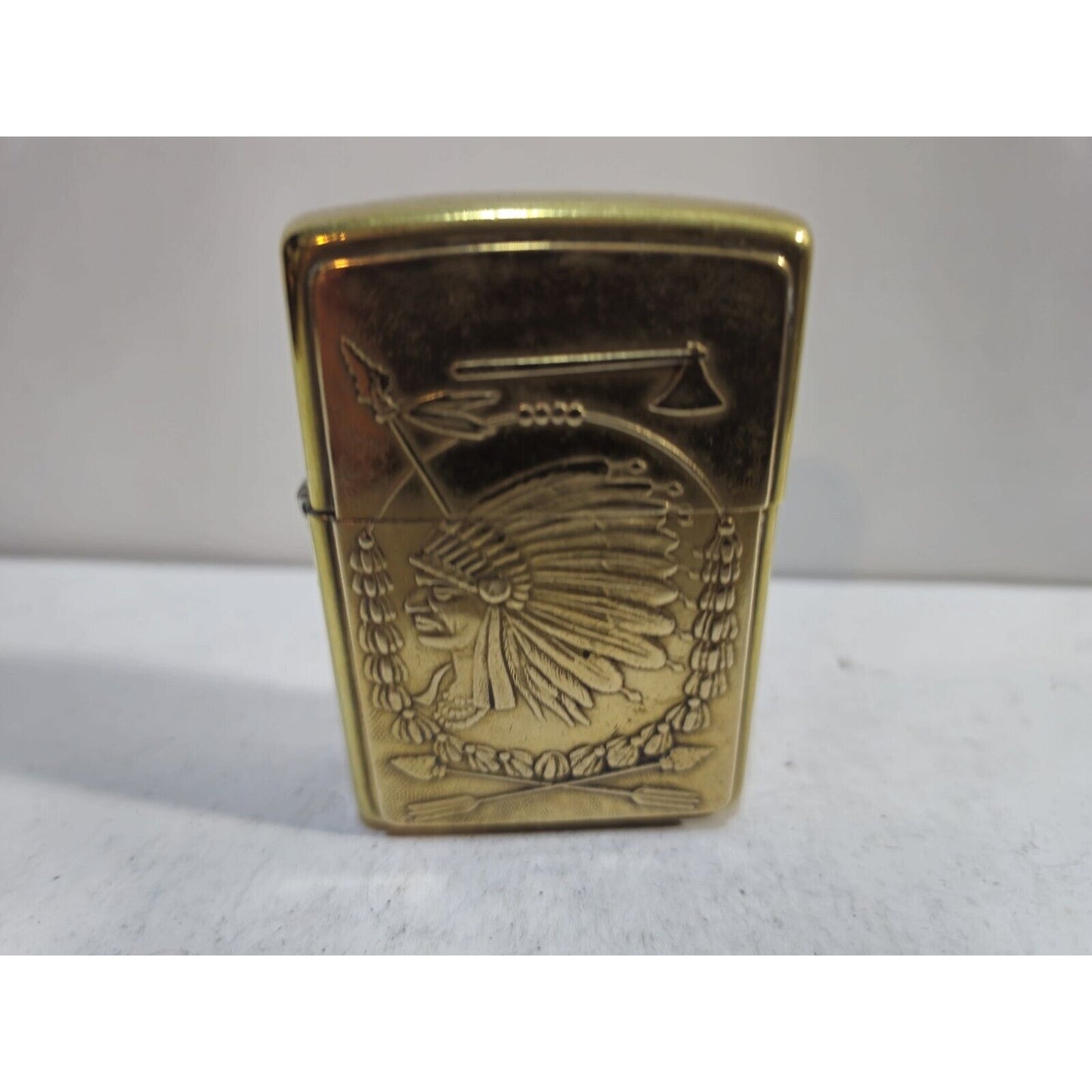 Vintage Working Indian Chief Tomahawk Emblem Brass Zippo Lighter 7185/33
