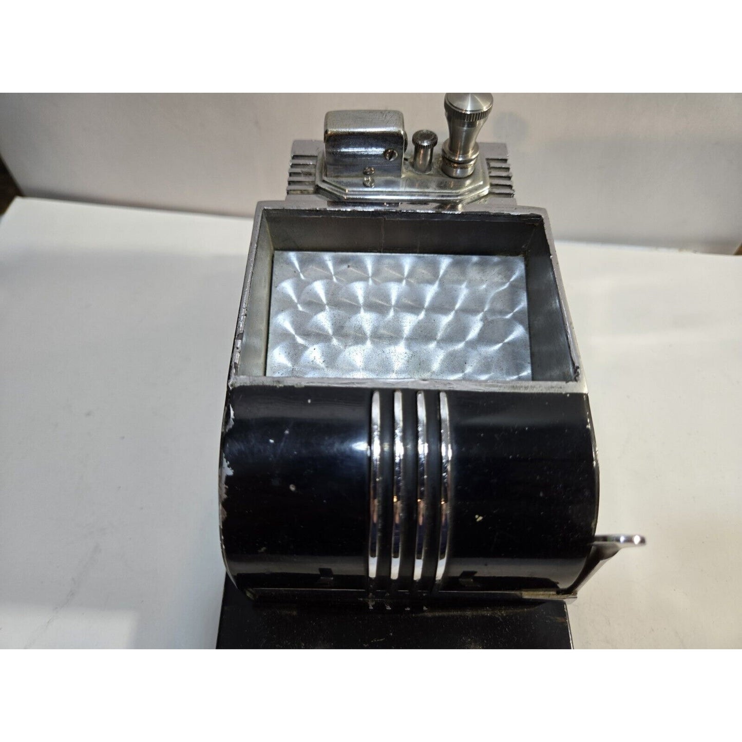 Vintage Working Ronson Chrome Black Enamel Touch Tip Lighter Cigarette Dispenser