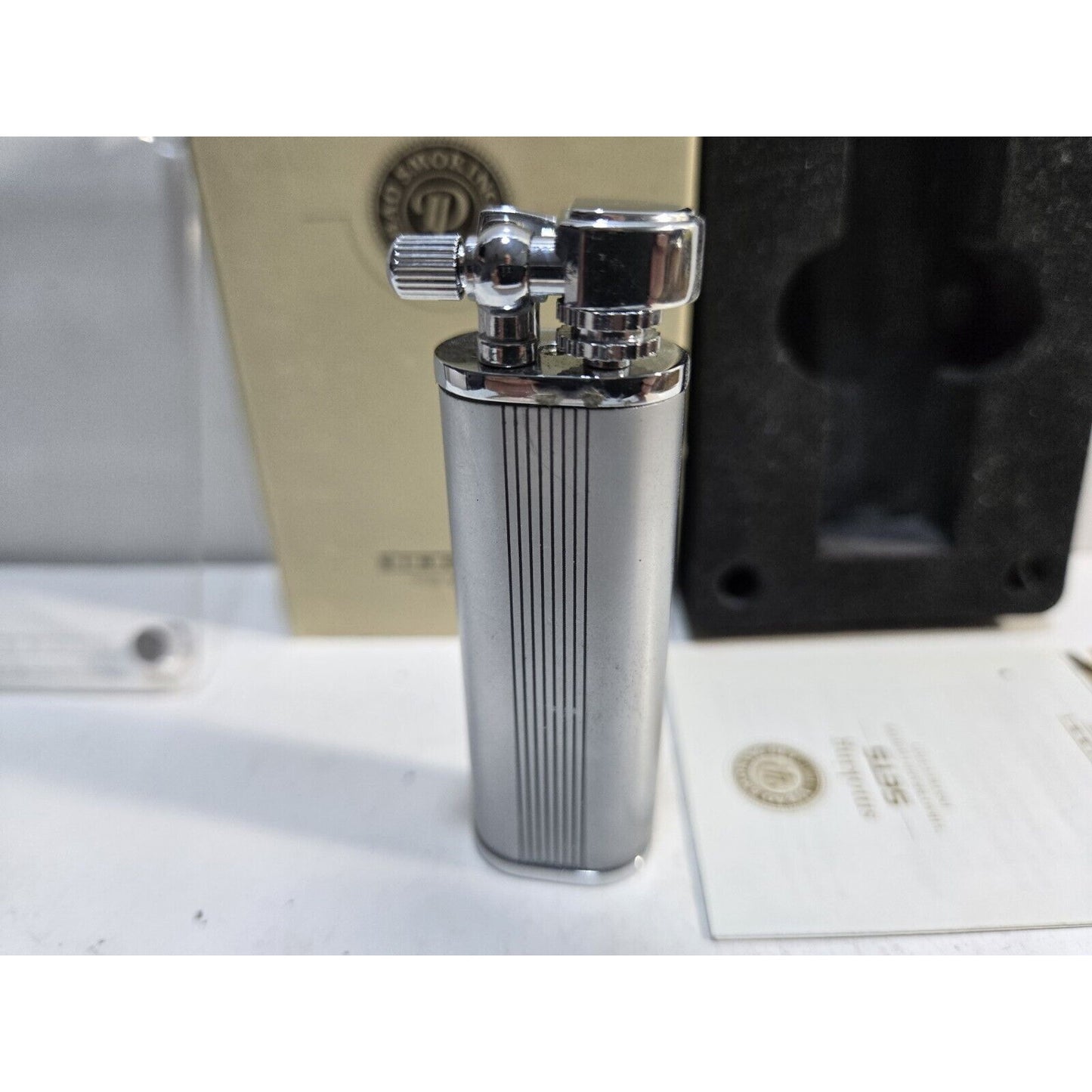 NOS Working Yibao Liftarm Silver Tone Lighter, Original Box 6898/24