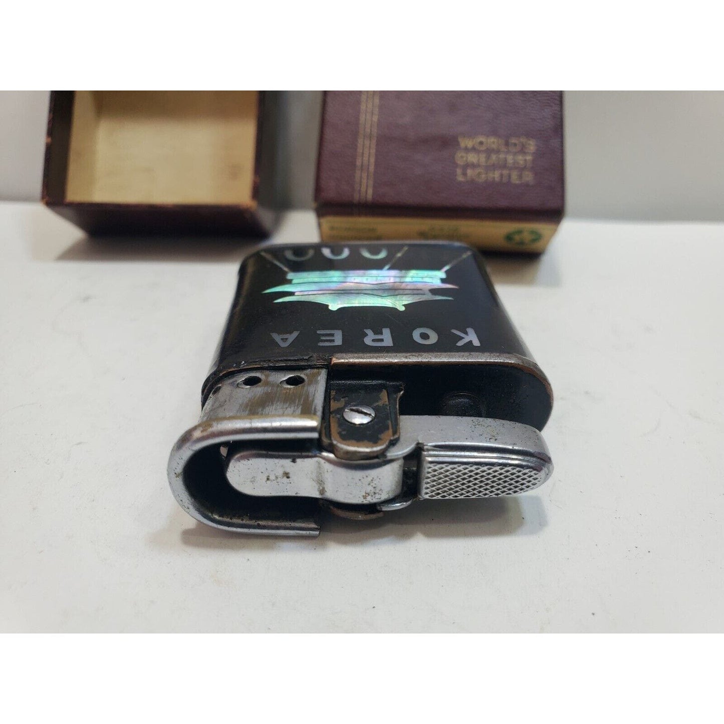 WWII VINTAGE BLACK RONSON WHIRLWIND MILITARY LIGHTER, WARTIME Original Box 6079