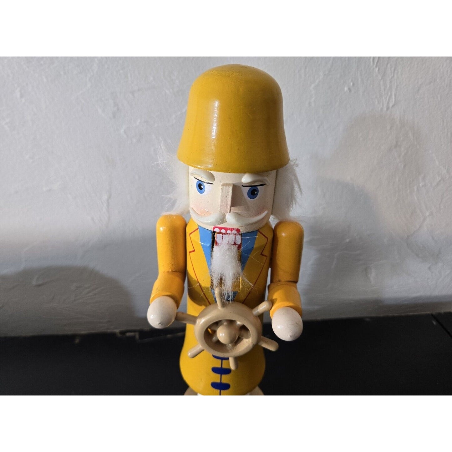Wood Nutcracker Ships Captain Yellow Rain Gear Ships Wheel