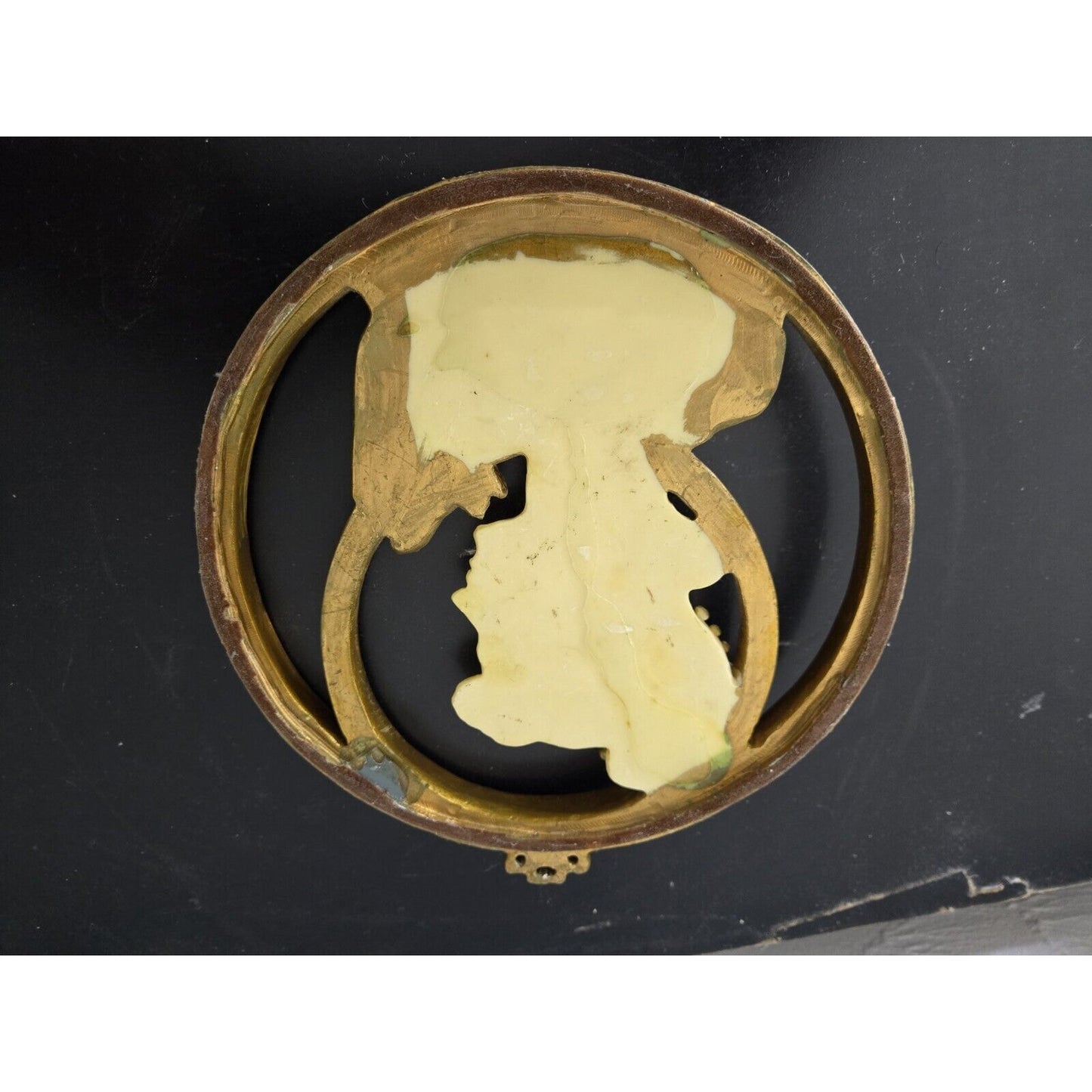 Vtg Art Nouveau Lady With Hat Mucha Ivorytone & Goldtone Round Mirror Plaque