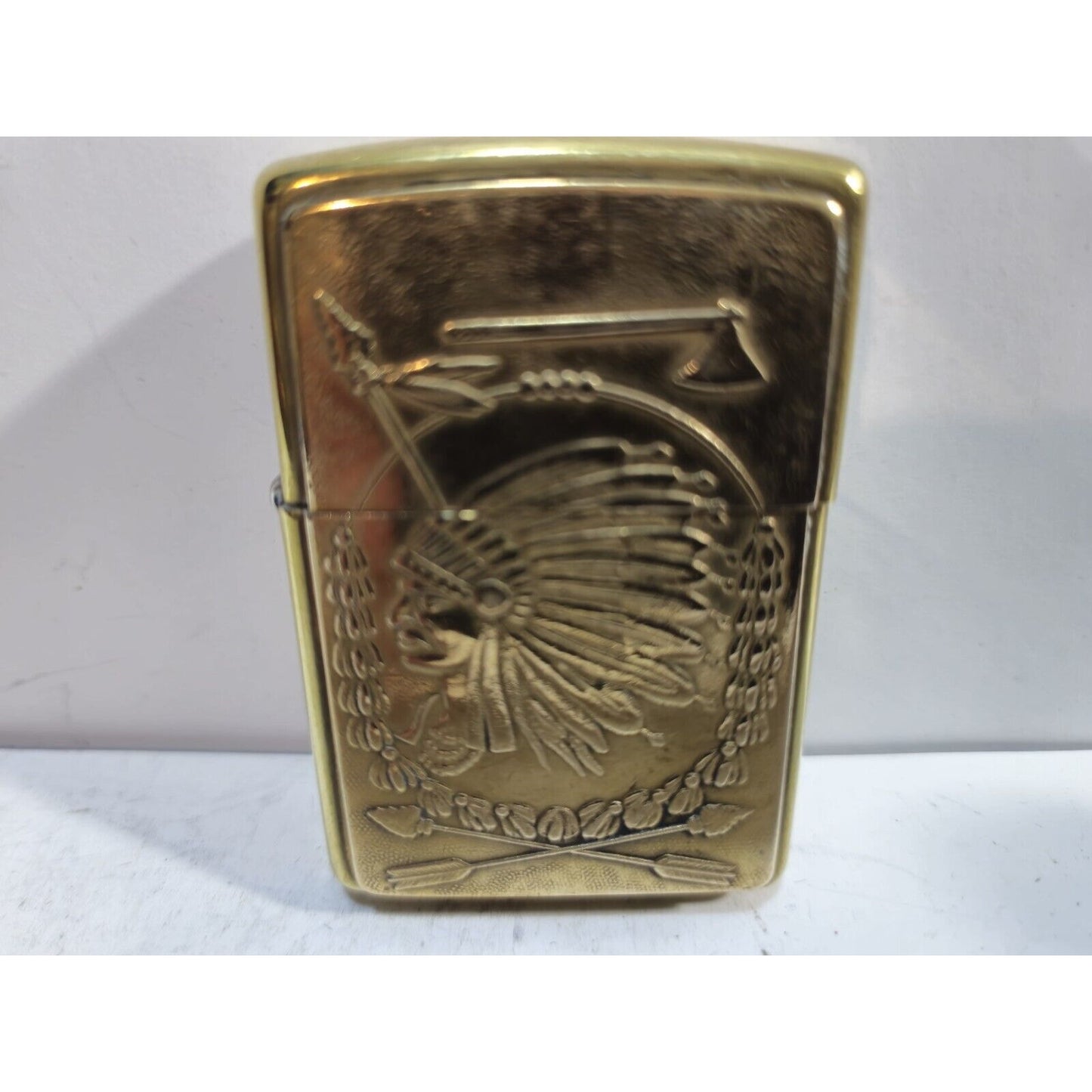 Vintage Working Indian Chief Tomahawk Emblem Brass Zippo Lighter 7185/33