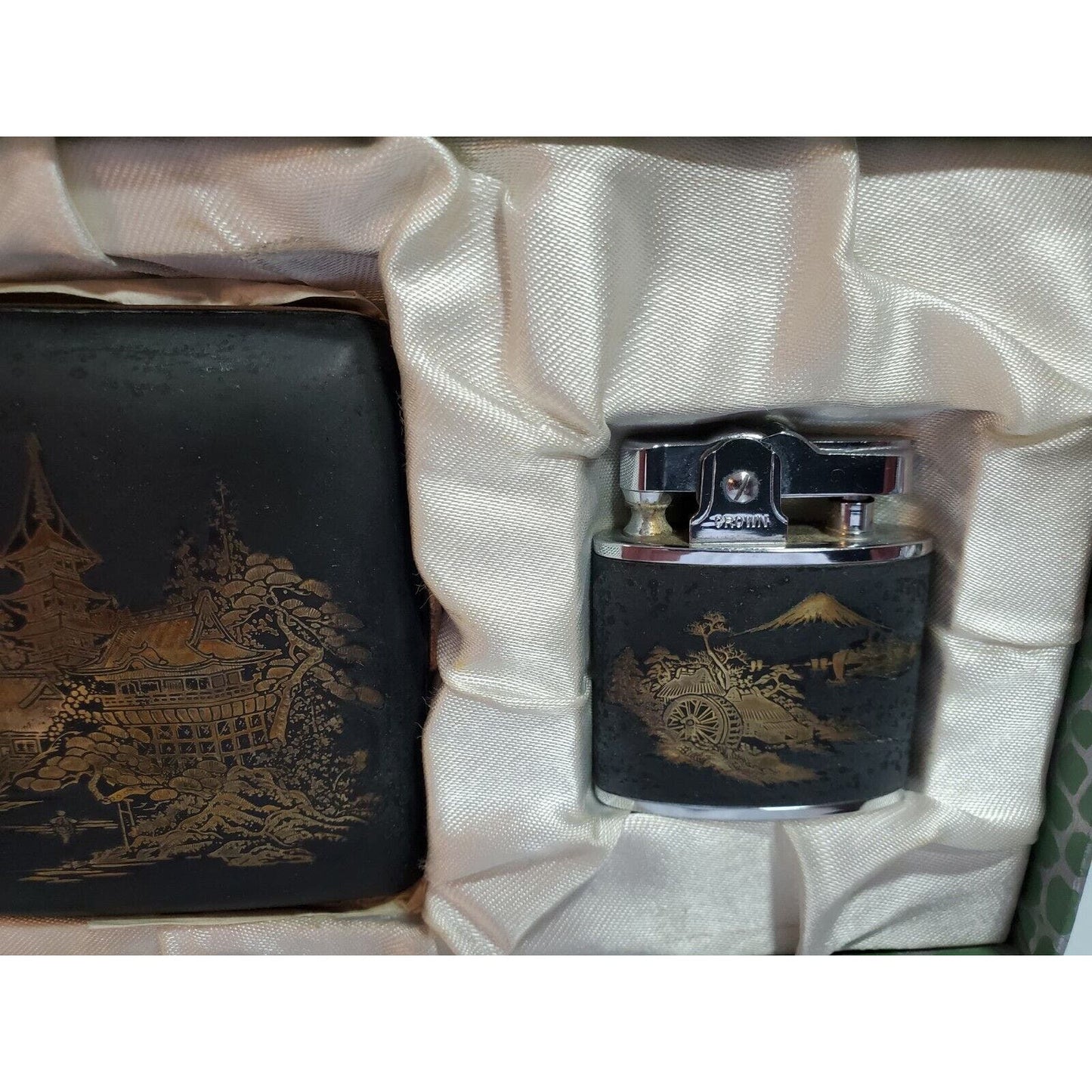 NOS Japanese Damascene K24 GOLD, SILVER Cigarette Case & LIGHTER SET 55/2