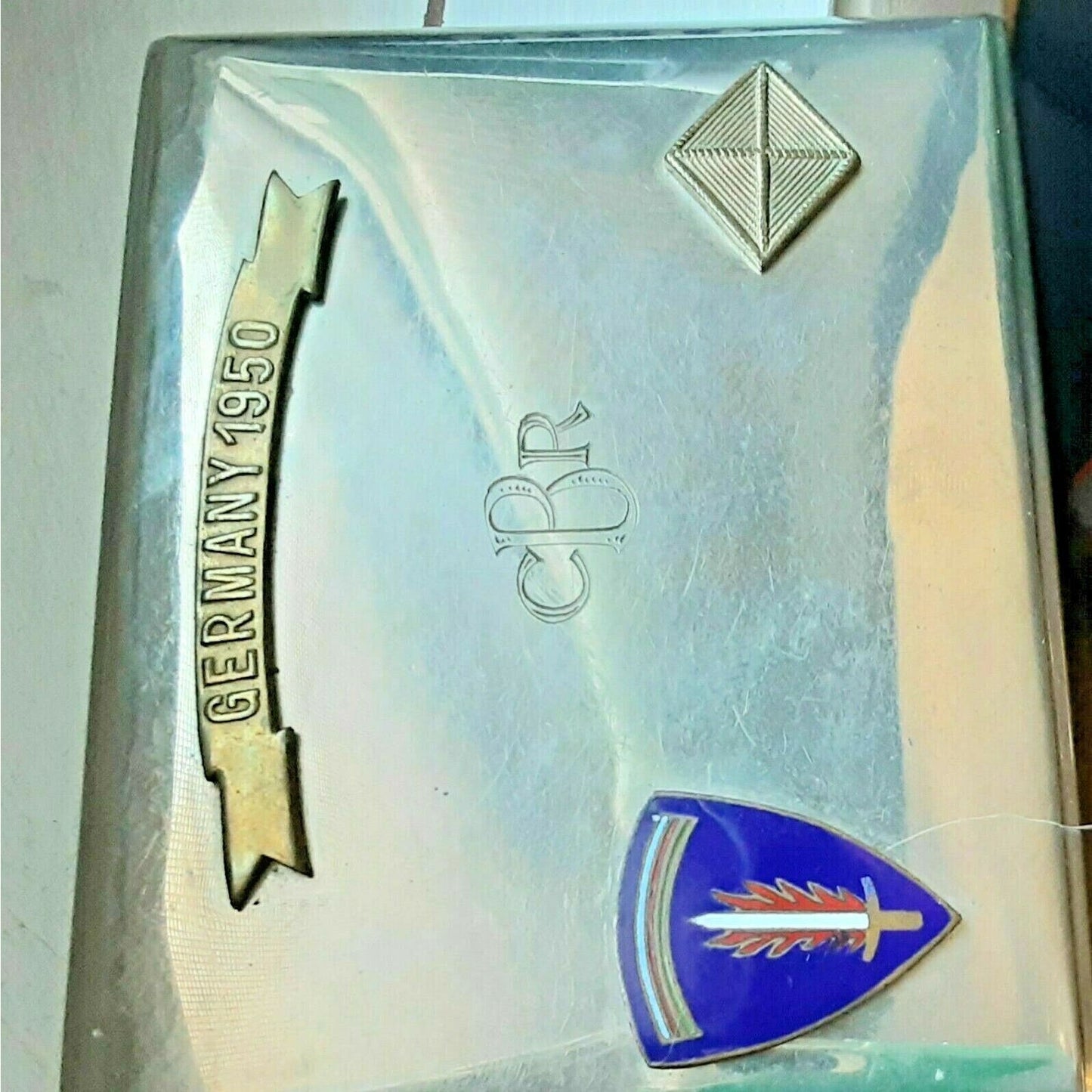 VINTAGE, ANTIQUE 1950 SILVER & ENAMEL, GERMAN CIGARETTE CASE 4 x 3". 3952/21