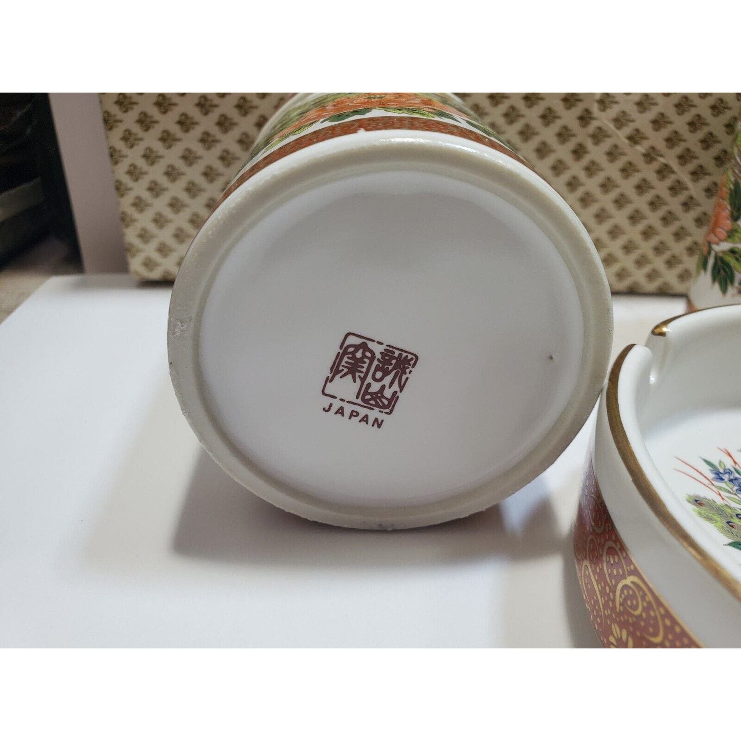 FINE CHINA SMOKING SET ASHTRAY, Cigarette CASE, Working LIGHTER Orig Box 6566/48