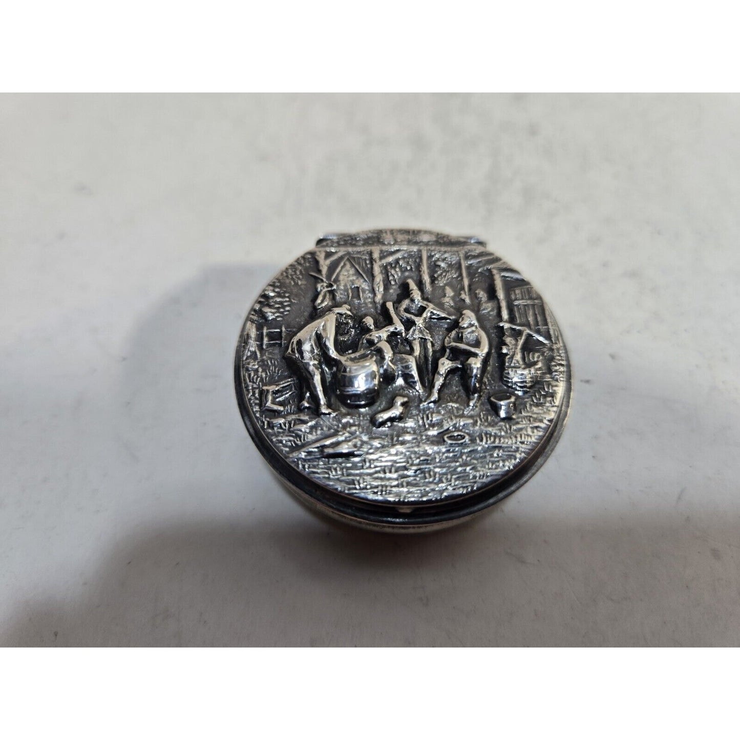 Vintage Hans Jensen Denmark Silver Repousse Snuff Case Pill Box 7319/4