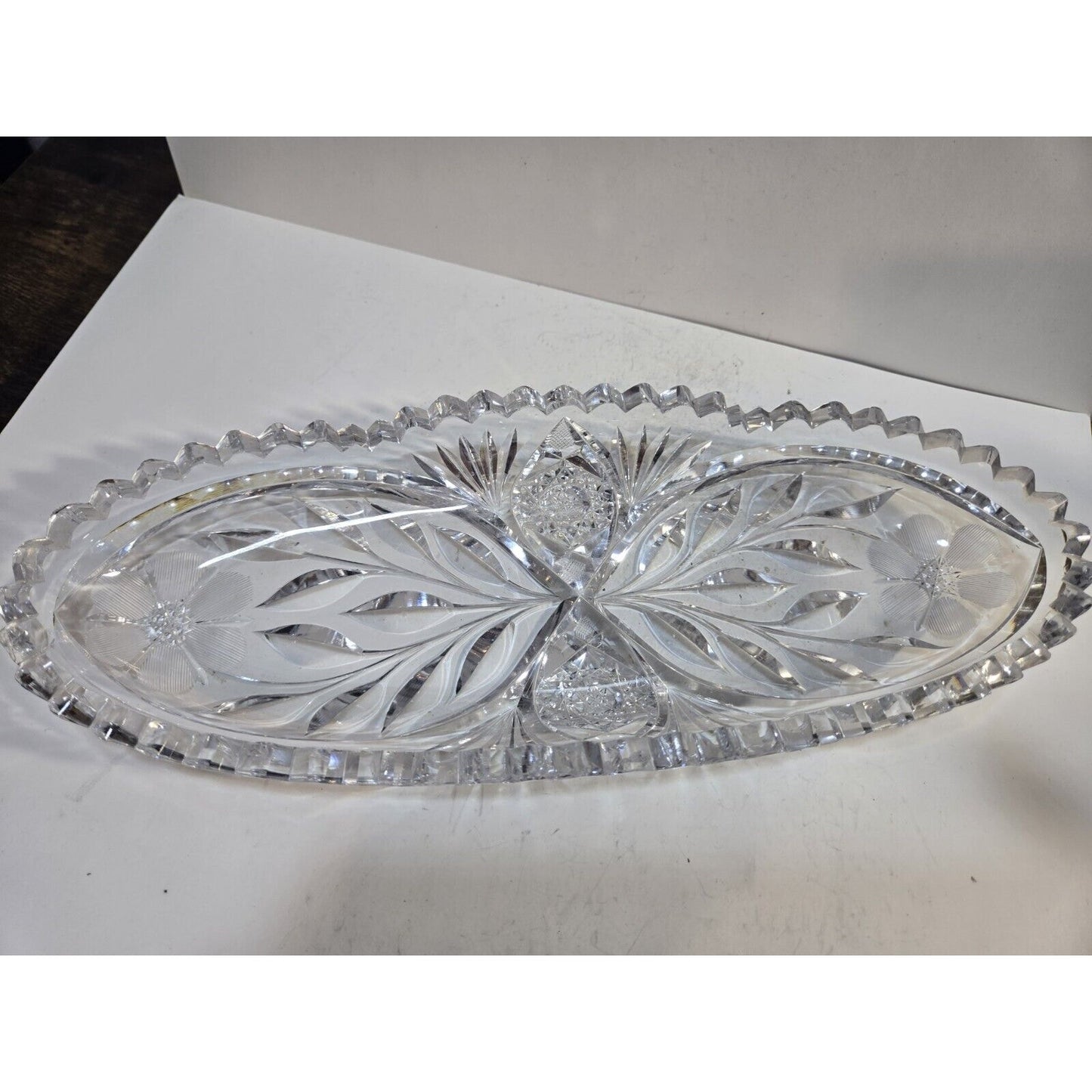 Vintage Cut Crystal Glass Bowl Tray Dish 12"