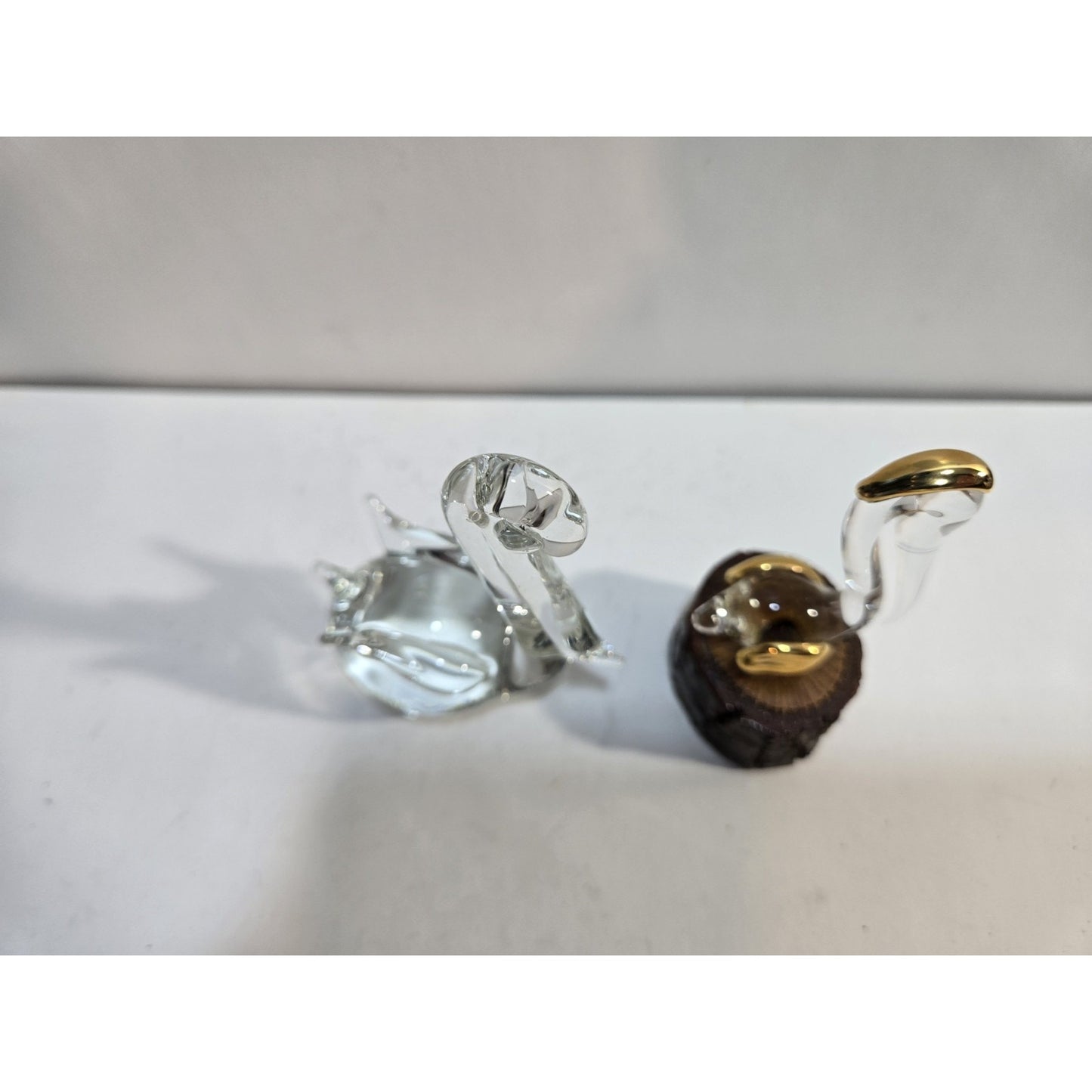 Lot Of 2 Glass Pelican Handcrafted Art Crystal Glass Figurines