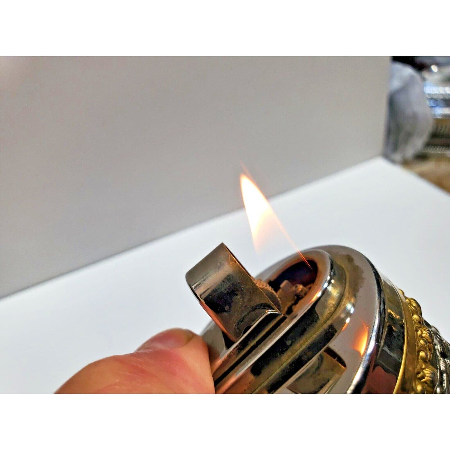 Working 1960s Erhard & Sohne Brass Cigarette Lighter Decorated with Cherubs