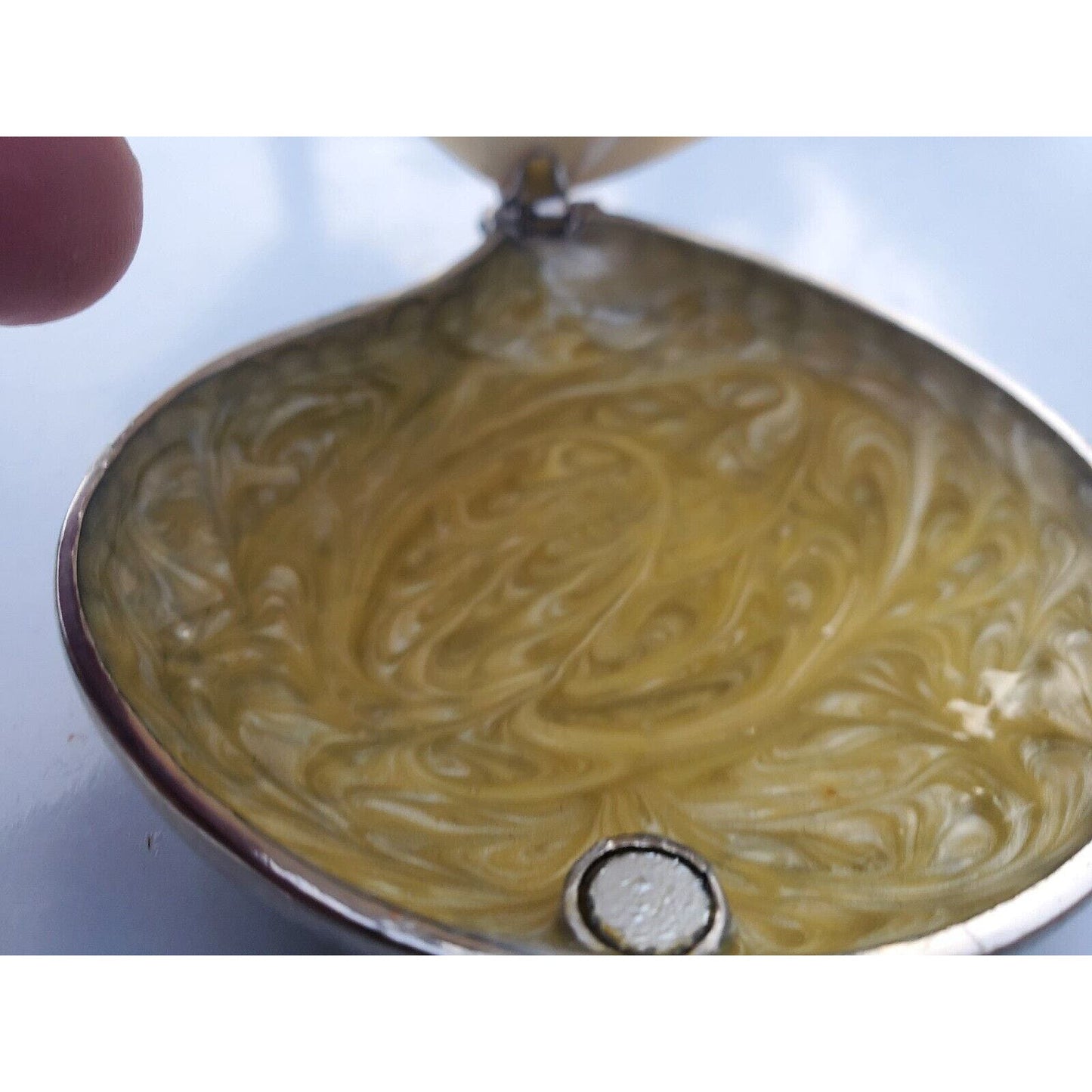 Vintage Mother of Pearl Abalone Seashell Shaped Hinged Trinket Pill Box 3"