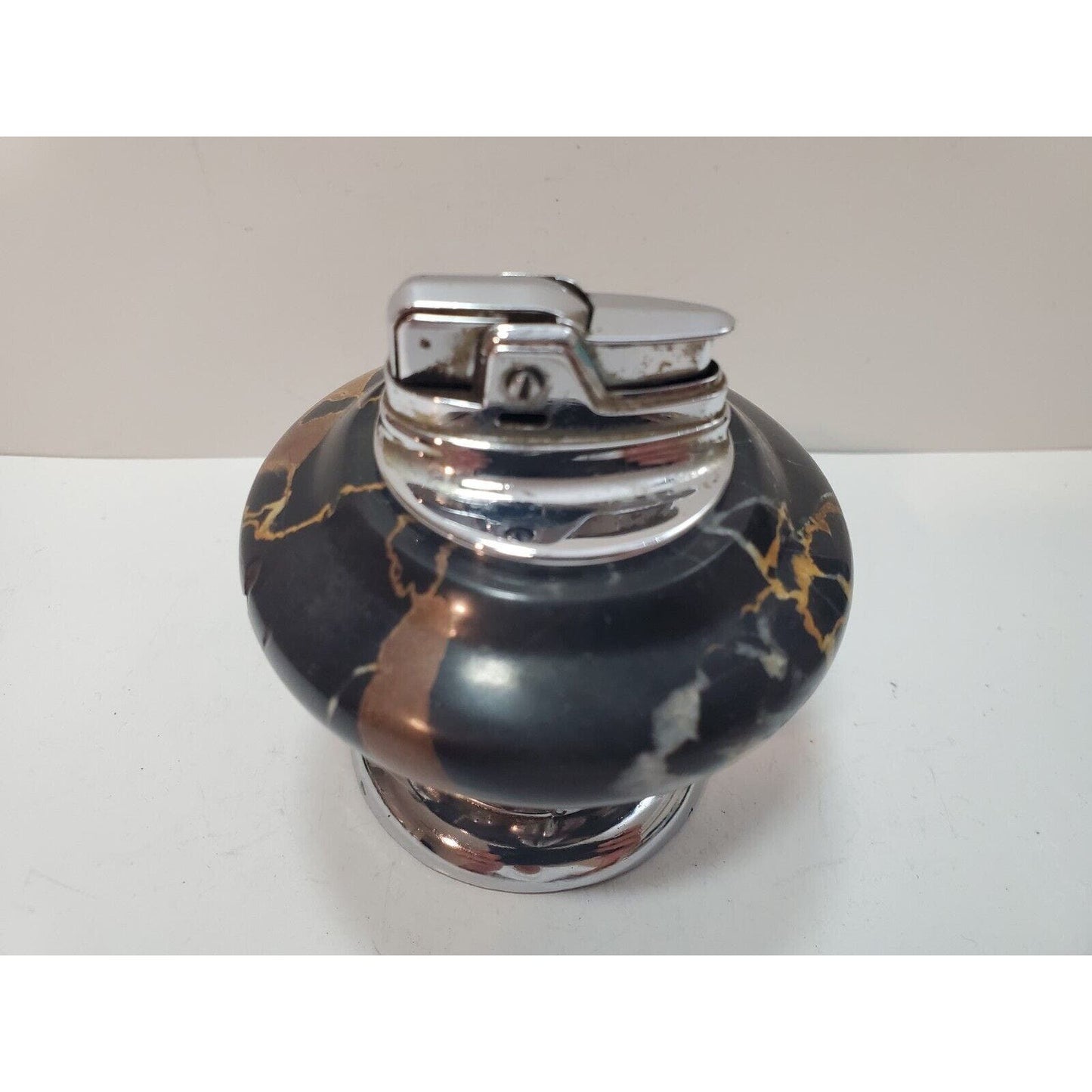 Working Vintage Lighter Ronson NORDIC Italian Black Marble Table Lighter Silver