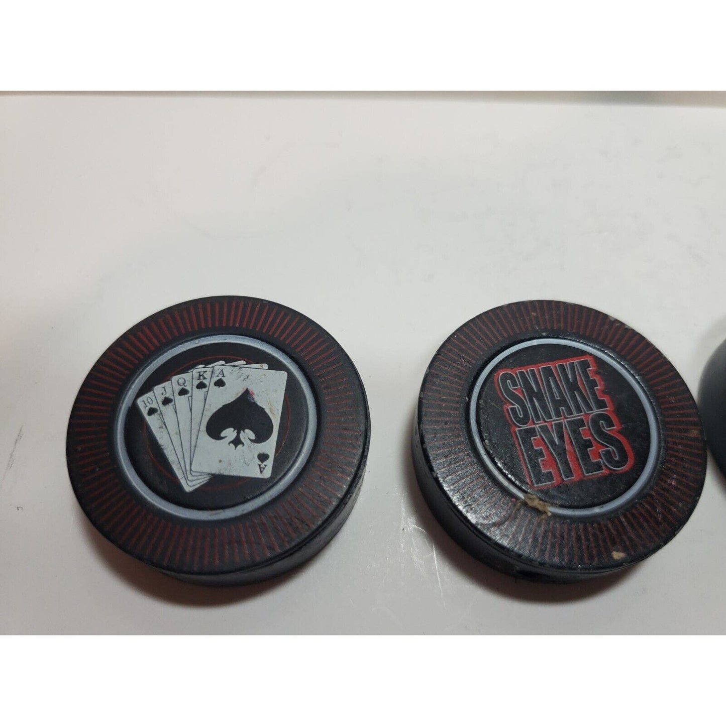 Lot Of 3 Casino Poker Chip Lighters, Black Jack, Snake Eyes, Royal Flash 5667/28