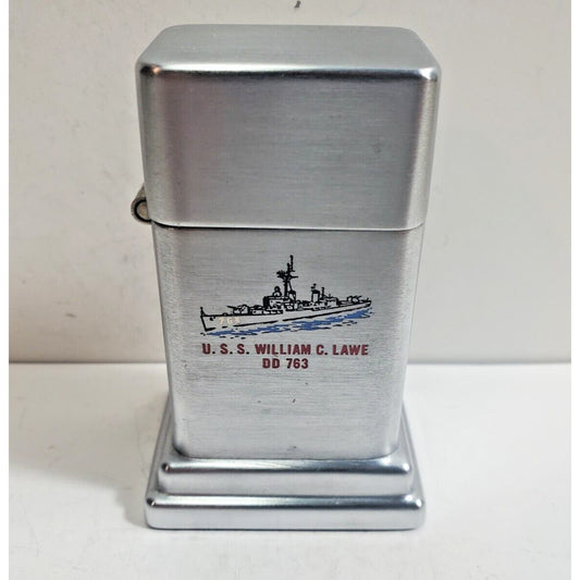 Working Vintage ZIPPO U.S.S. William C. Lawe DD 763 Barkroft 2 Sided 6053/40