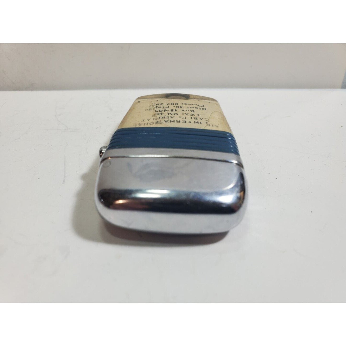 Vintage Working Scripto VU Lighter "Air International" LOGO, Blue 5989/29